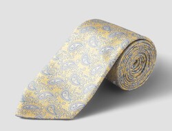 Eton Paisley Pattern Pure Woven Silk Tie Yellow