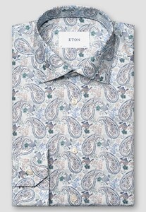 Eton Paisley Pattern Soft Touch Cotton Tencel Subtle Stretch Overhemd Blauw-Multi