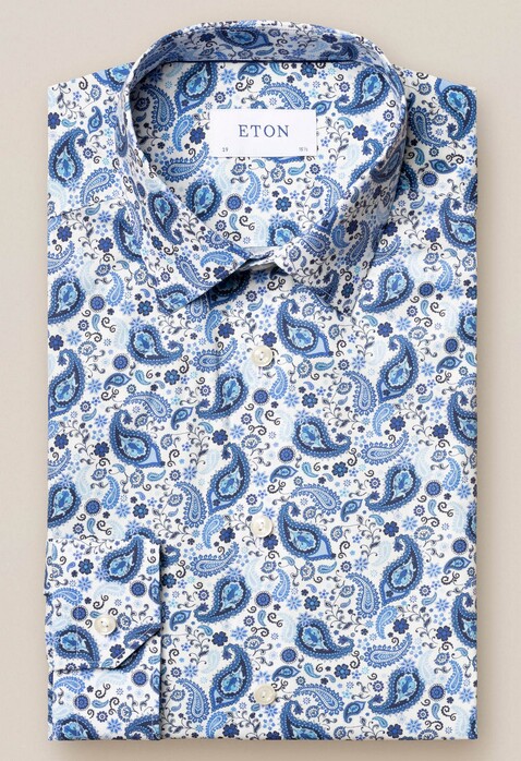Eton Paisley Poplin Super Slim Overhemd Sky Blue