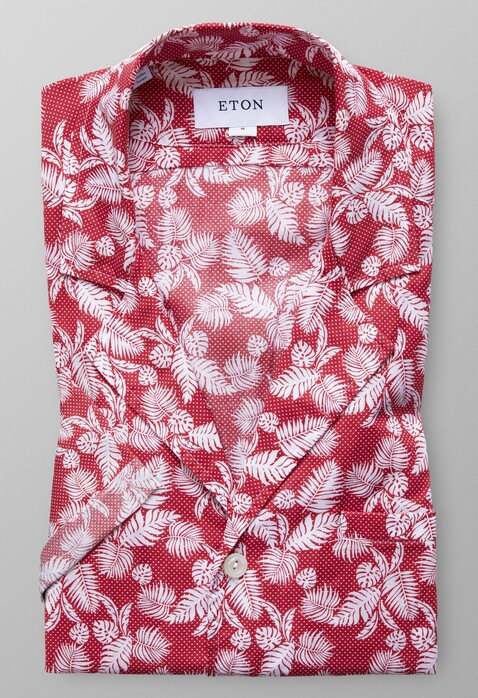 Eton Palm Print Resort Shirt Redpink