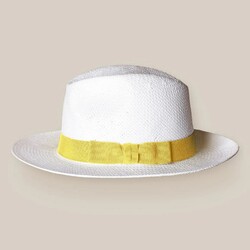 Eton Paper Straw Grosgrain Band Hat White-Yellow