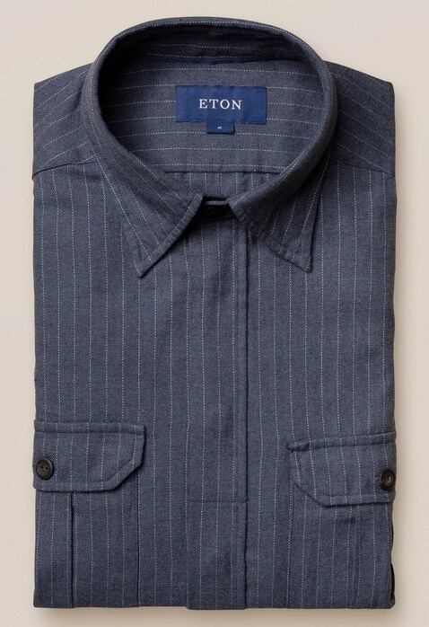 Eton Pinstripe Four Pocket Flanel Overshirt Blauw