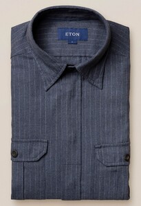 Eton Pinstripe Four Pocket Flannel Overshirt Blue