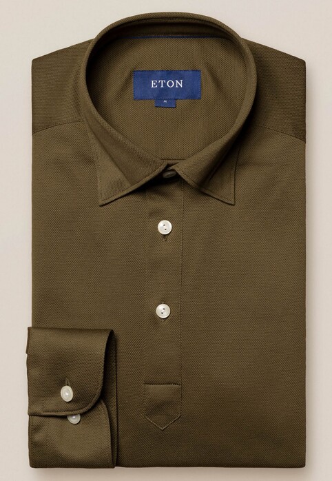 Eton Piqué Long Sleeve Button Under Polo Shirt Poloshirt Green