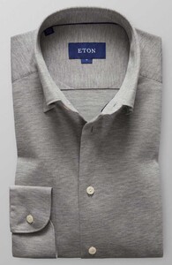 Eton Piqué Long Sleeve Poloshirt Overhemd Licht Grijs