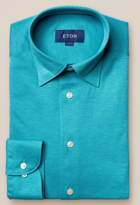 Eton Piqué Long Sleeve Poloshirt Shirt Licht Blue Melange