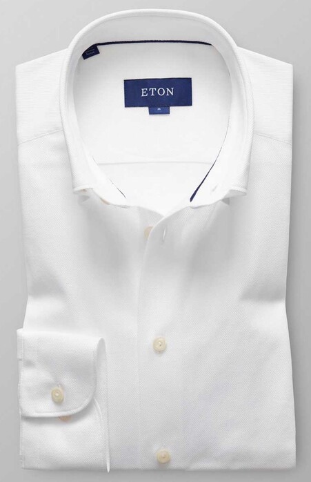 Eton Piqué Long Sleeve Poloshirt Shirt White