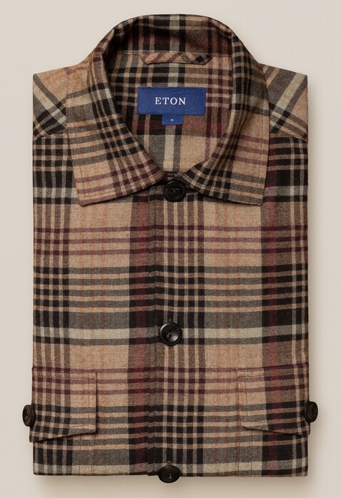 Eton Plaid Cotton Wool Cashmere Flanel Overshirt Bruin