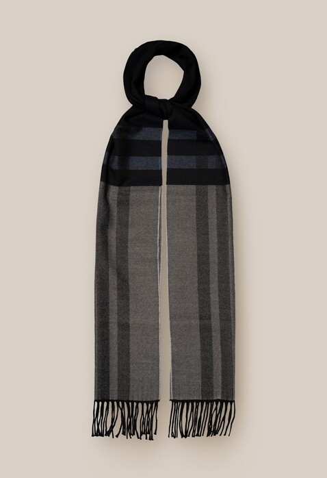 Eton Plaid Merino Wool Scarf Navy