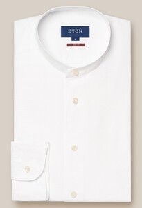 Eton Plain Color Basketweave Pattern Royal Oxford Band Collar Shirt White