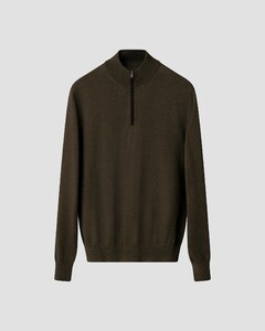 Eton Plain Knit Luxury Extrafine Merino Zip Collar Trui Donker Groen