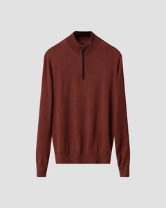 Eton Plain Knit Luxury Extrafine Merino Zip Collar Trui Donker Rood
