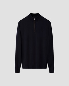Eton Plain Knit Luxury Extrafine Merino Zip Collar Trui Navy