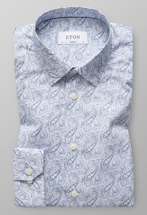 Eton Pointed Paisley Poplin Overhemd Sky Blue