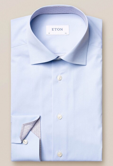 Eton Poplin Art Deco Contrast Shirt Light Blue