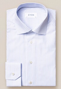 Eton Poplin Check Overhemd Licht Blauw
