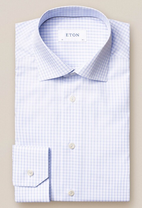 Eton Poplin Check Shirt Light Blue