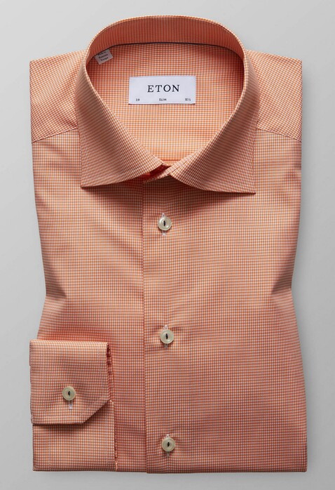 Eton Poplin Fine Check Overhemd Oranje