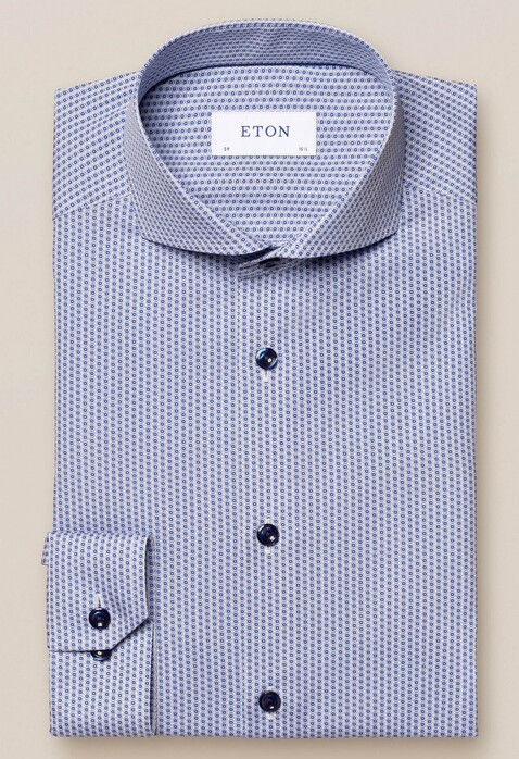Eton Poplin Fine Pattern Overhemd Blauw