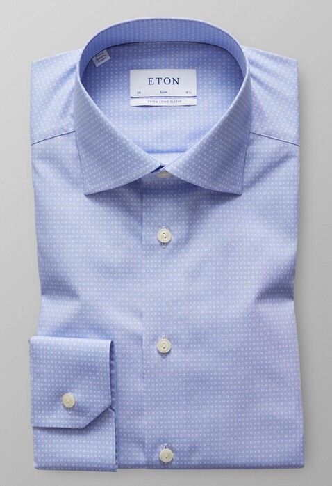 Eton Poplin Floral Dot Sleeve 7 Shirt Light Blue