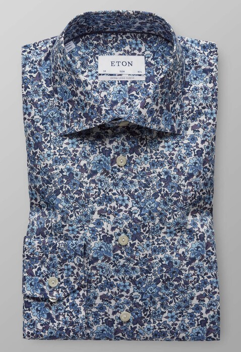 Eton Poplin Floral Mouwlengte 7 Overhemd Teal