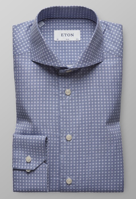 Eton Poplin Geometric Overhemd Avond Blauw