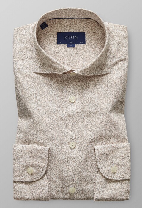 Eton Poplin Micro Paisley Overhemd Off White-Bruin