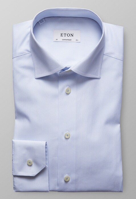 Eton Poplin Micro Print Overhemd Licht Blauw