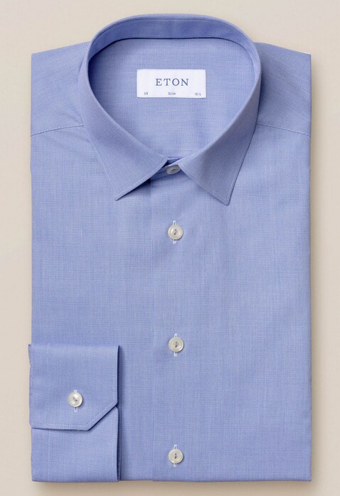 Eton Poplin Pointed Faux Uni Overhemd Blauw