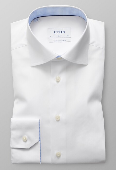 Eton Poplin Slim Mouwlengte 7 Overhemd Wit