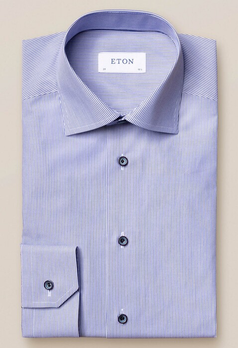 Eton Poplin Stripe Cutaway Shirt Blue