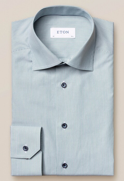 Eton Poplin Stripe Cutaway Shirt Green