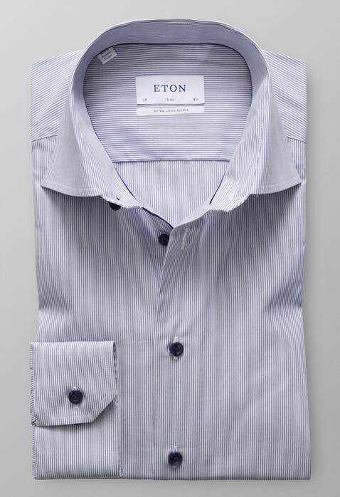 Eton Poplin Striped Sleeve 7 Shirt Dark Navy