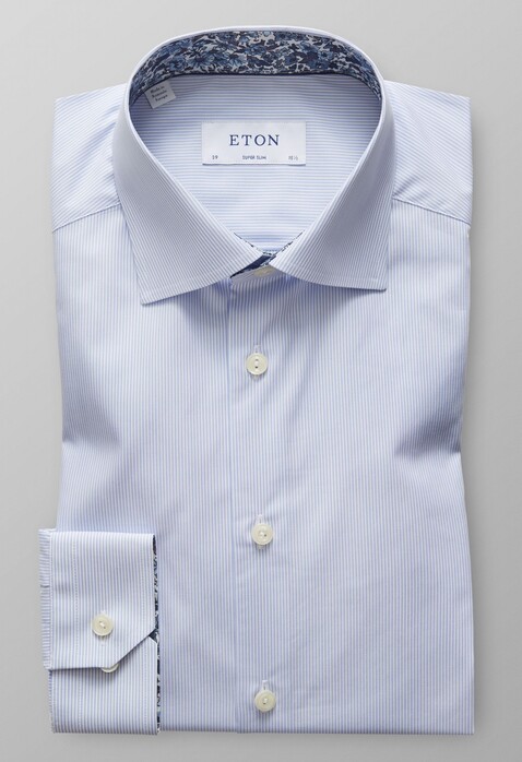 Eton Poplin Super Slim Stripe Shirt Evening Blue