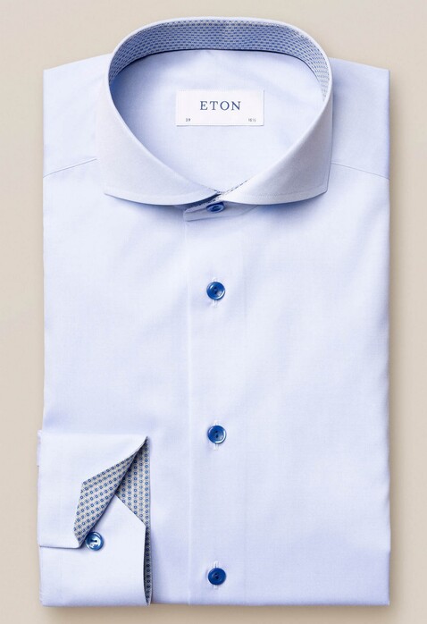 Eton Poplin Uni Fine Detail Overhemd Licht Blauw