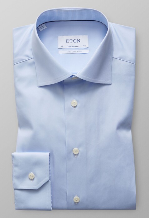 Eton Poplin Uni Mouwlengte 7 Overhemd Licht Blauw