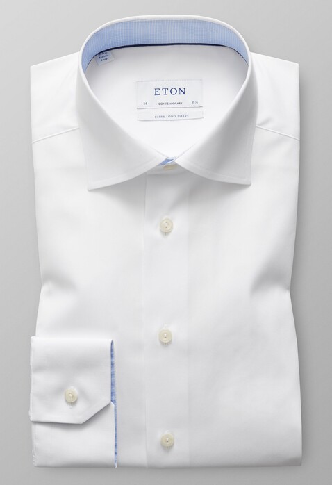 Eton Poplin Uni Mouwlengte 7 Overhemd Wit