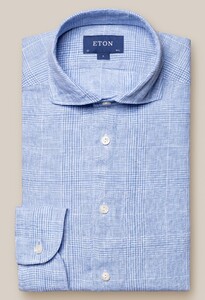 Eton Prince of Wales Check Pattern Overhemd Licht Blauw