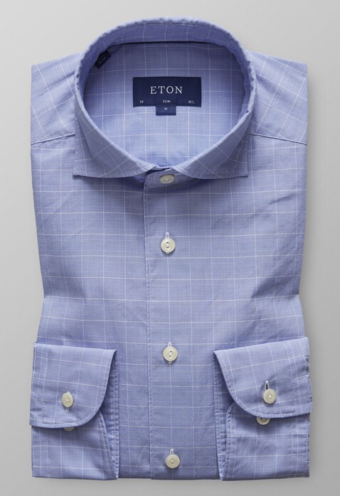 Eton Prince of Wales Check Shirt Deep Blue Melange