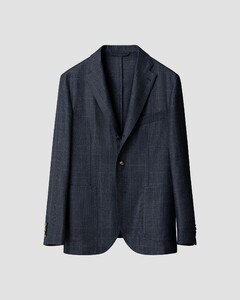Eton Prince of Wales Check Soft Wool Flanel by Marzotto Jacket Navy