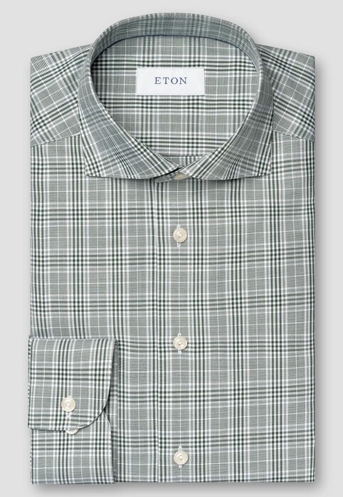 Eton Prince of Wales Check Twill Organic Cotton Overhemd Donker Groen