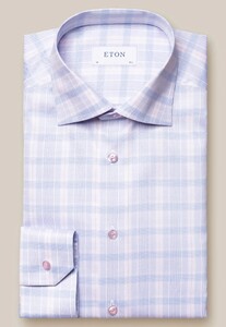 Eton Prince of Wales Checked Organic Cotton Signature Twill Shirt Light Pink