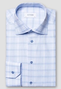 Eton Prince of Wales Checked Signature Twill Organic Cotton Overhemd Licht Blauw