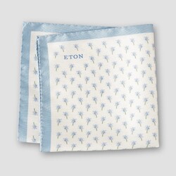 Eton Pure Silk Oxford Weave Palm Tree Pattern Pocket Square Light Blue