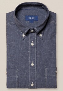 Eton Recycled Cotton Satin Indigo Button Down Shirt Navy