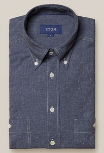 Eton Recycled Cotton Satin Indigo Overhemd Blauw