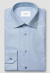 Eton Refined Gingham Check Smooth Cotton Lyocell Shirt Light Blue