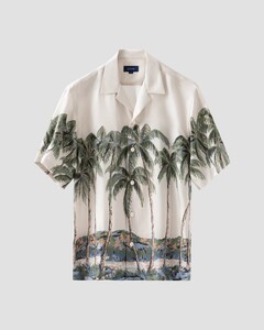 Eton Relaxed Silk Twill Palm Tree Fantasy Resort Overhemd Licht Groen