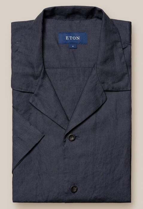 Eton Resort Short Sleeve Linen Shirt Navy