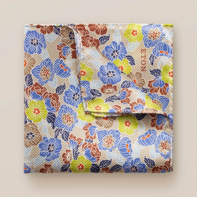 Eton Retro Flower Pocket Square Beige